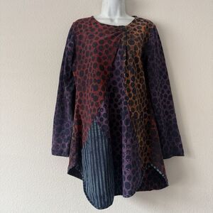 Winter Sun Artsy Tunic Top Size M Multicolor Polka Dot Long Sleeve Color block